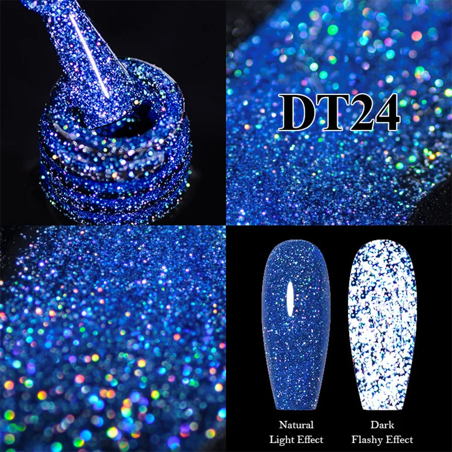 10ml Sparkle Shiny Flash Nail Gel Wholesale Odorless Resin Fluorescent Reflective Disco UV Glitter Gel Nail Polish