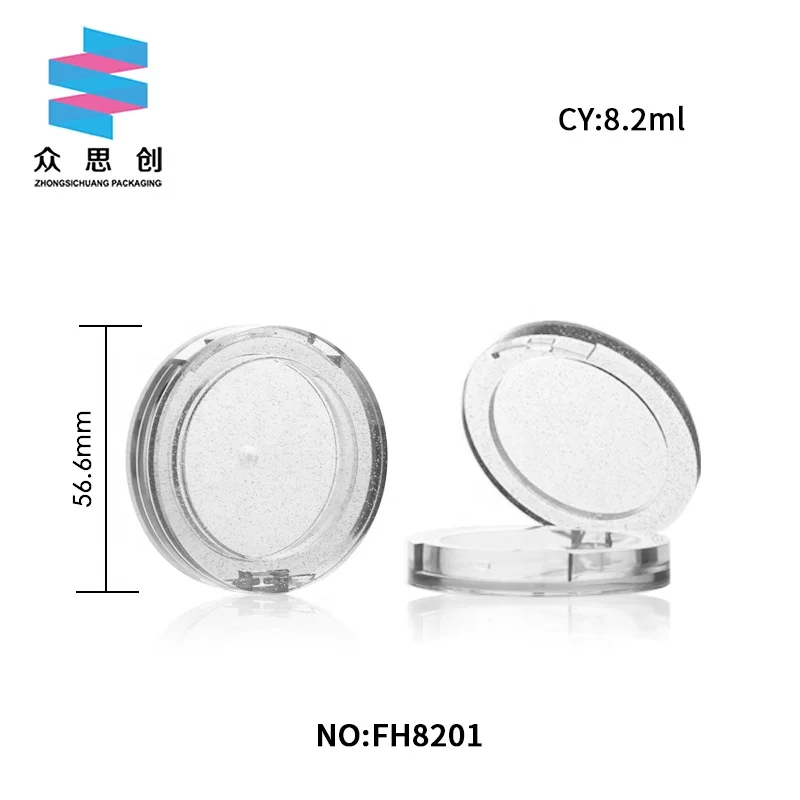 high-end luxury empty highlighter makeup packaging clear blue glitter pressed powder case round compact powder box with mirror