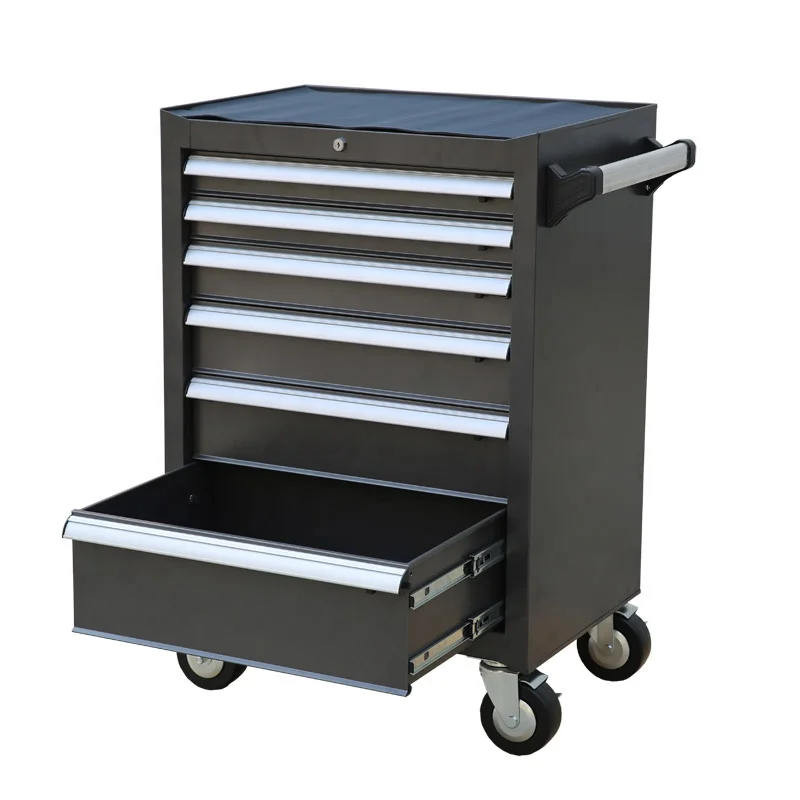 6 Drawers Garage Roll Away Metal Tool Cabinet Trolley with Hand Tool Set