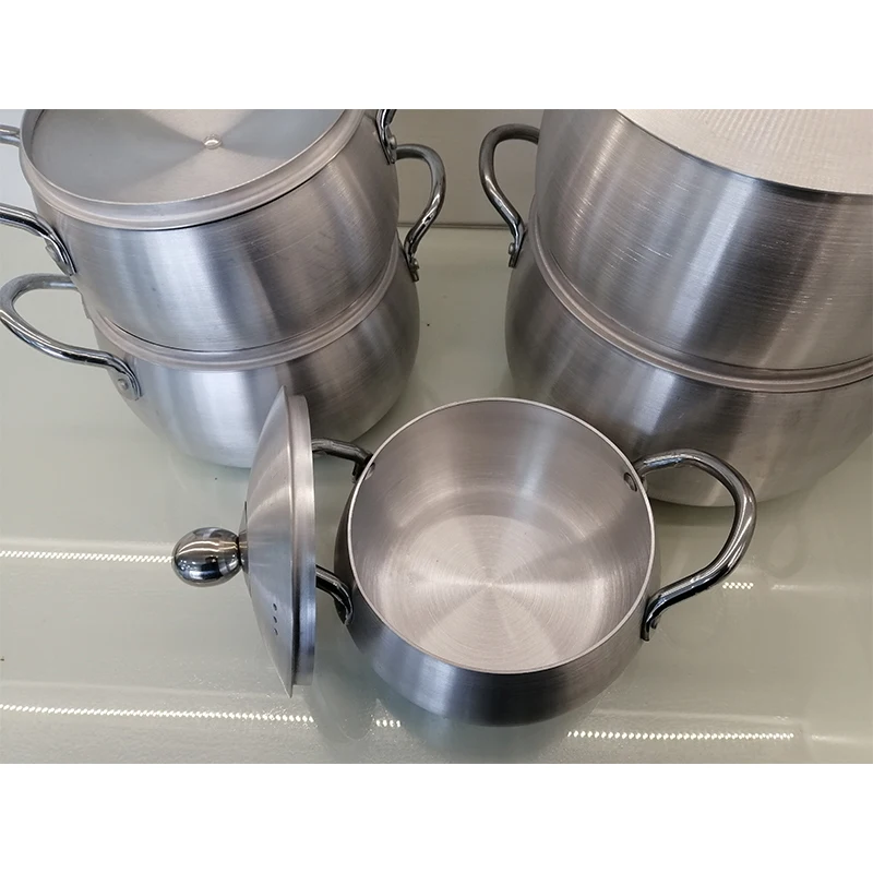 Specializing in the production of belly shaped aluminum material silver pot set cooking set