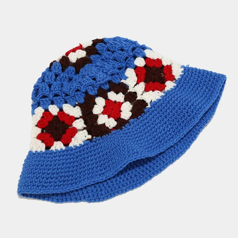 Summer Outdoor Handmade Folded Knit Beanie Hat Wide Brim Round Luxury Women Floral Soft Wholesale Custom Crochet Knit Bucket Hat