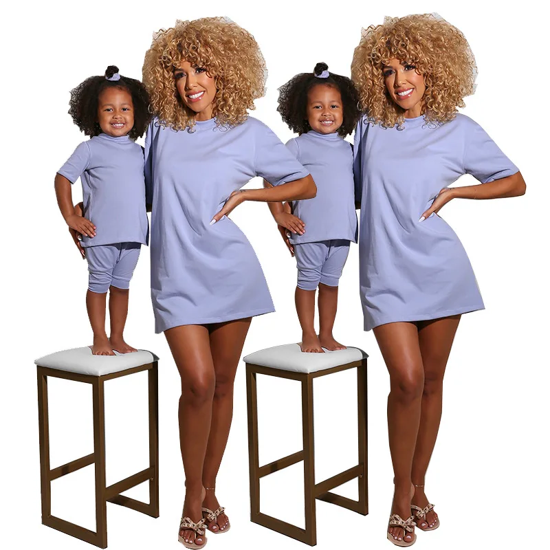 Mommy and Me Fall Outfits Middle Sleeve Length T-shirt Dress Women One Piece Shirt Baby Two