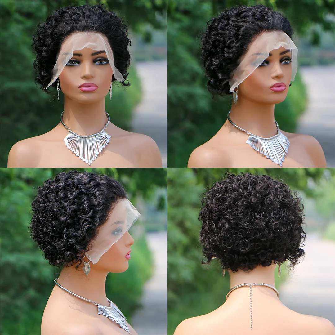 Wholesale Indian Virgin Ginger Orange 13X4 Transparent Lace Front Wig Straight Short Pixie Cut Human Hair Wigs For Black Women