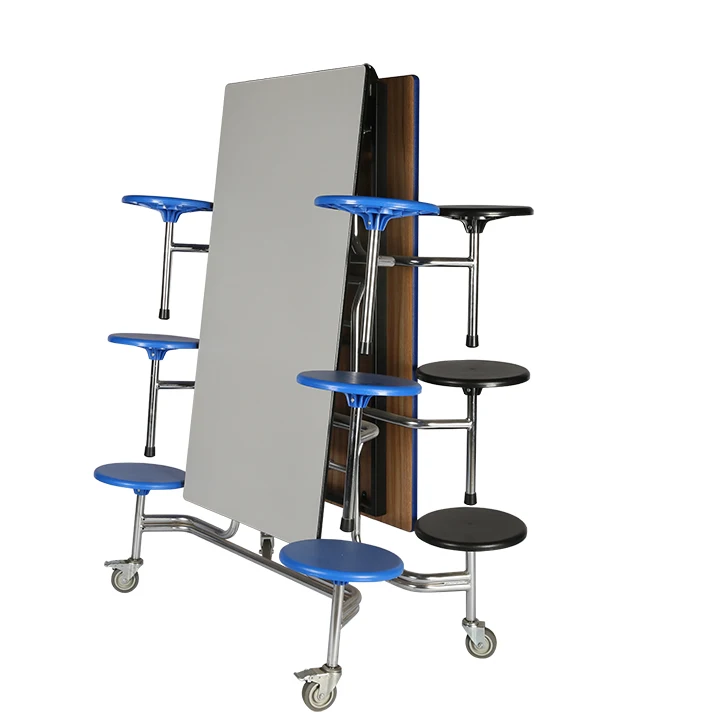 China Wholesale 12 Seats Folding Movable School Dining Table Set Restaurant Dining Hall Table With Wheel