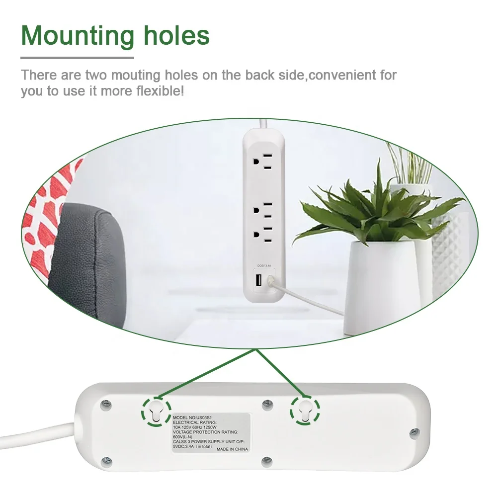 Сетевой фильтр с 3 выходами переменного тока и защитой от перенапряжения usb c