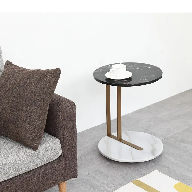 2021 small Indoor furniture oval round top marble base near sofas metal frame bed side table