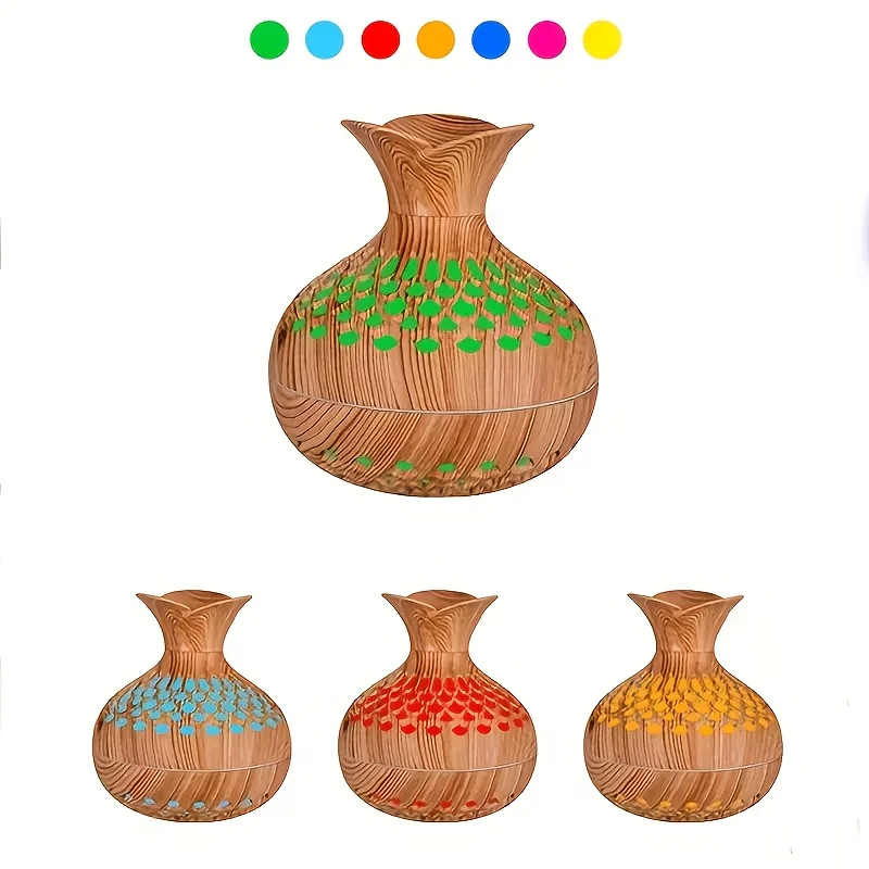 300ML Flower Vase USB Air Humidifier Color Lights Ultrasonic  Wood Grain Essential Oil Atomizer Aroma Air Freshener Humidifier