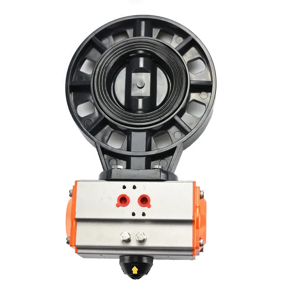 PVC Flange Type Water Flow Control Wafer Type UPVC Pneumatic Control CPVC Butterfly Valve