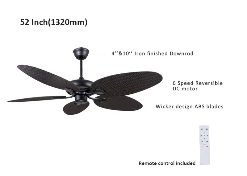 High quality weaving rattan decorative palm leaf blades  52' Inch DC motor ceiling fans with remote control