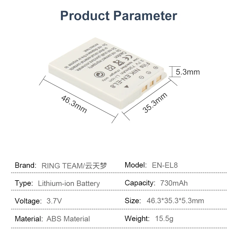 EN-EL8 Rechargeable Li-ion Battery ENEL8 Digital Battery Pack for Nikon Coolpix P1 P2 S2 S3 S5 S50 S51 S52 Cameras