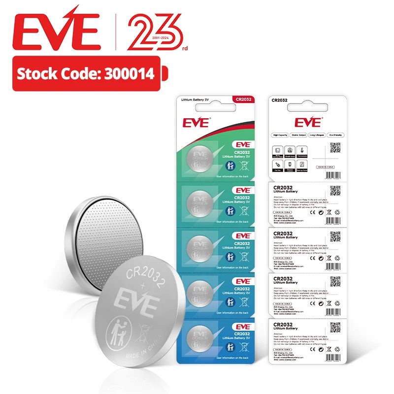 EVE  CR2032 CR2032 Coin Cell 3v 225mah No Rechargeable  for Watch  CR2032 Battery