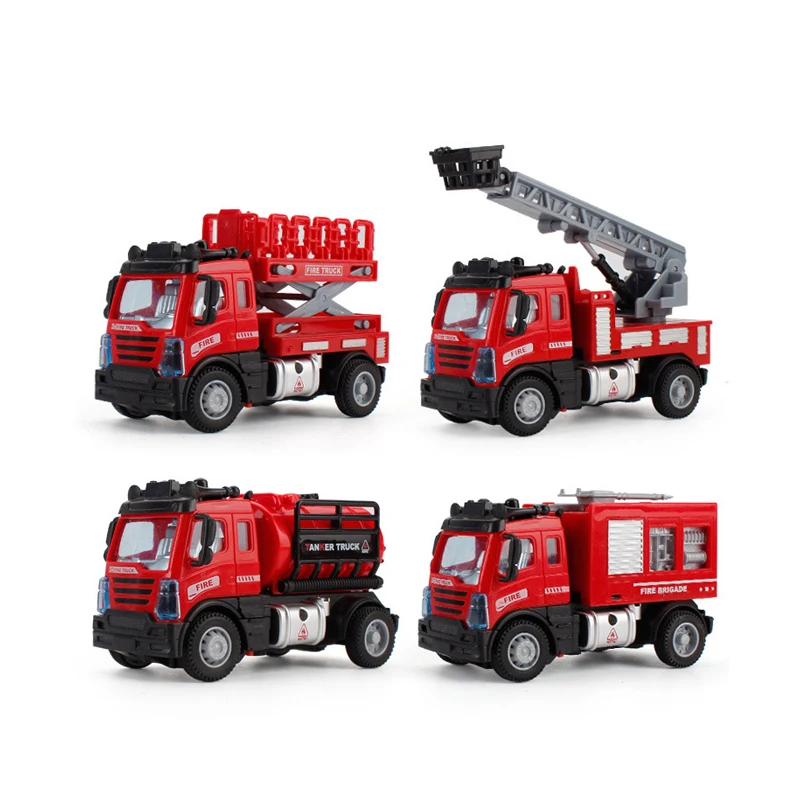 Newest simulation model pull back small red fire truck toy with light sound