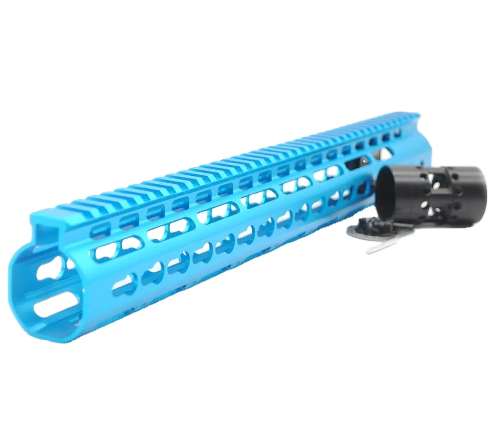 Aplus Blue NSR 15 Inch Free Float Keymod Handguard Rail Mount system with steel barrel nut for AR15 fit .223 / 5.56 rifles