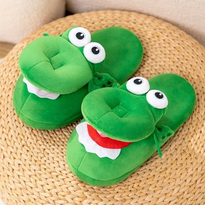 Cartoon Crocodile Funny Indoor Stuffed Slippers for Women Ladies Home Winter Shoes Plush Warm Fashion Birthday Occasion