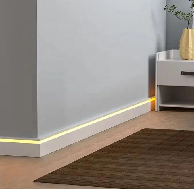 80*10mm PS Waterproof Ceiling Cornice LED Light Flooring Accessories Decorative Flooring Skirting Mouldings Floor Baseboards