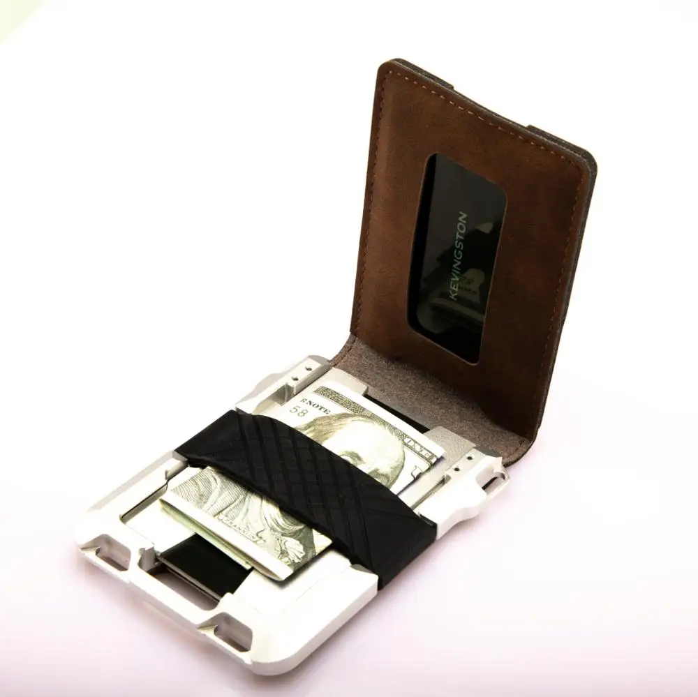 
2020 Hot Sale in Amazon Aluminum Business Card Holder RFID Blocking Slim Leather Pocket Metal Credit Card Wallet 