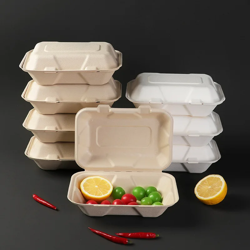 Custom Biodegradable Compostable Sugarcane Bagasse Sugar Cane Disposable Food Container Takeaway Packaging Lunch Box For Food