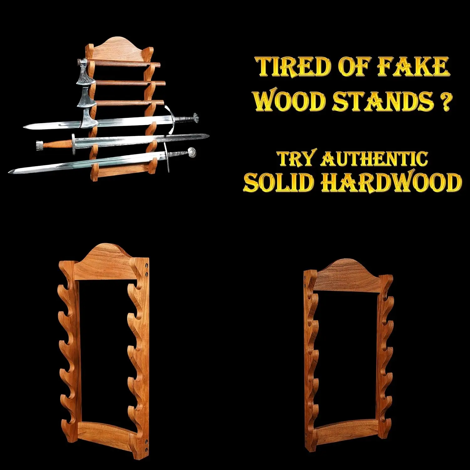 Solid wood sword stand medieval sword holder gladiator sword wall mount samurai display stand