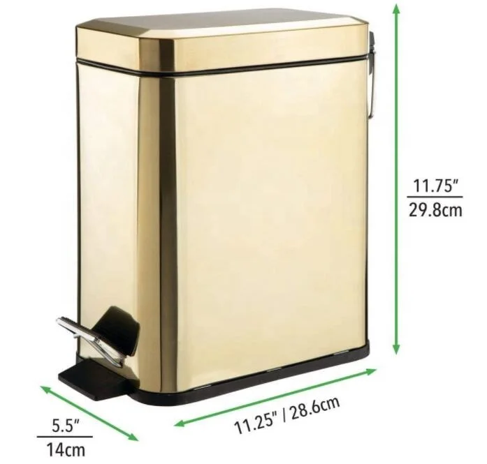 
6L Rectangle Dustbin Stainless Steel Step Pedal Gold Color Trash Can 