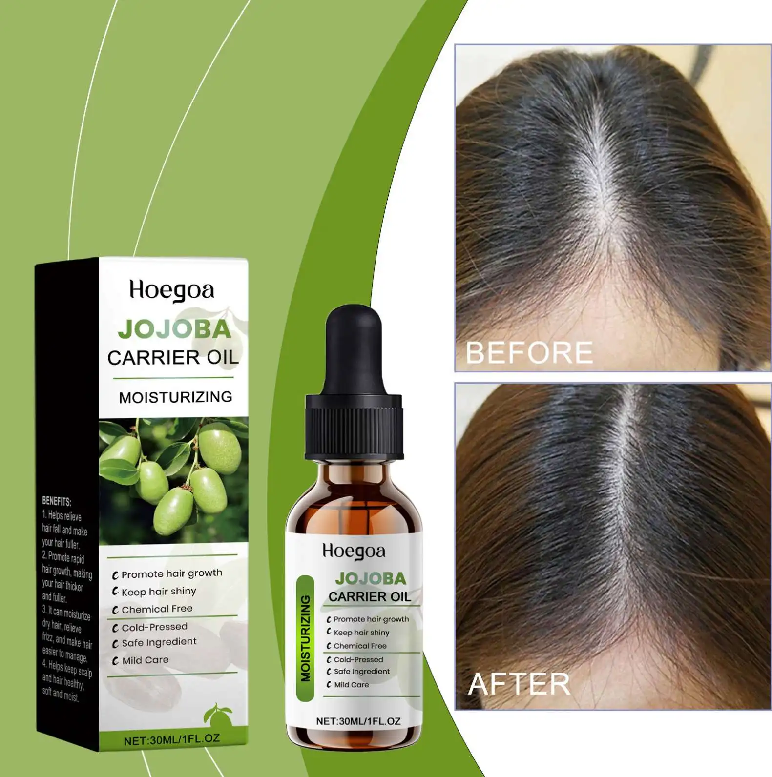 Hoegoa Wholesale Private Label Jojoba Oil Conditioning Oil Deep Moisturizing Shining Hair Treatment Hair Regrowth Serum Oil