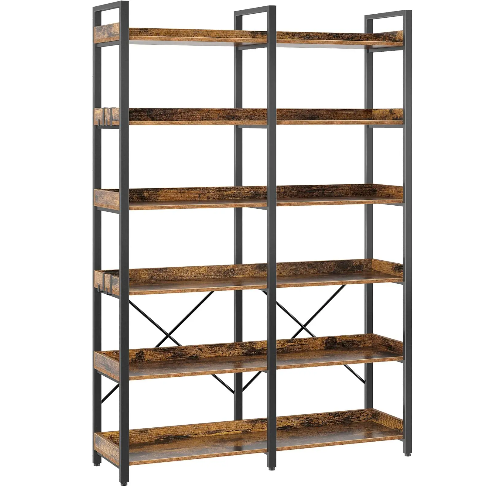 69 inch Home Wooden Bookcase Vintage Storage Rack with Open Shelves Rustic Standing Bookshelves Metal Frame