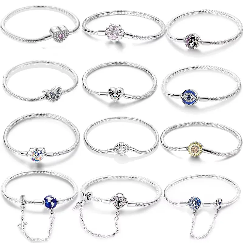 925 браслет из стерлингового серебра с розовой цепочкой в форме сердца и цепочкой-змеей, подходит для женских ювелирных подарков