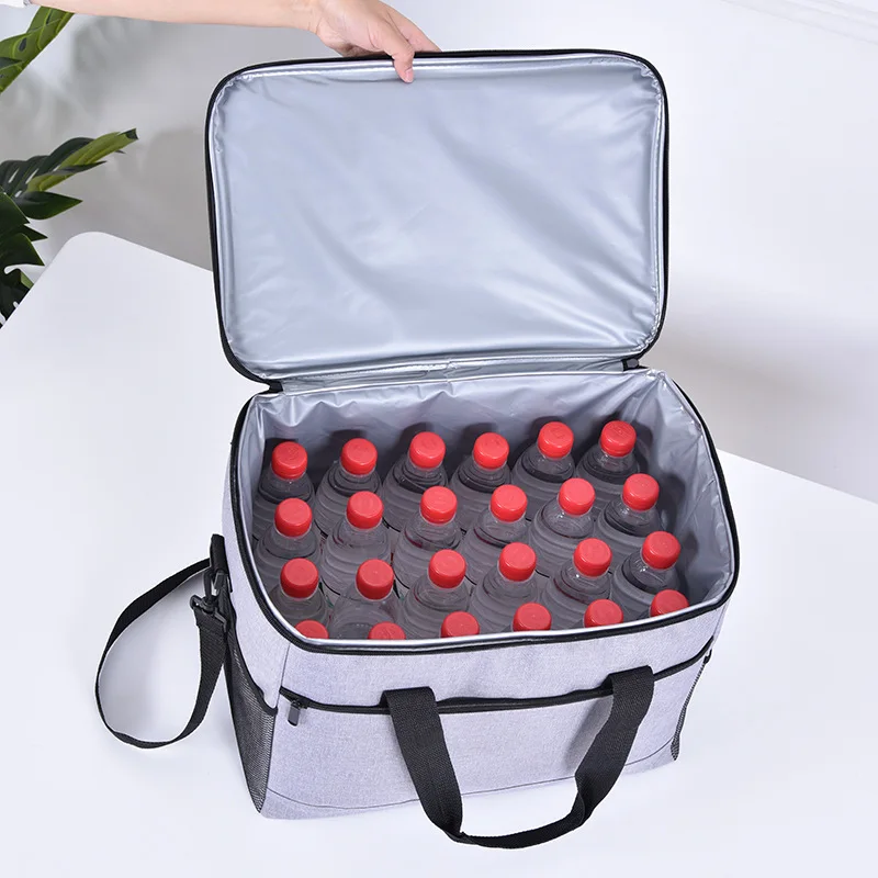 Large Capacity Picnic Cooler Bag 600D Oxford Thermal Lunch Folding Zipper Cool Bag Camping Food Delivery Bag
