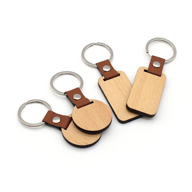 Custom Logo PU Leather Keychains Blank Wooden Keychain With Personalized Name