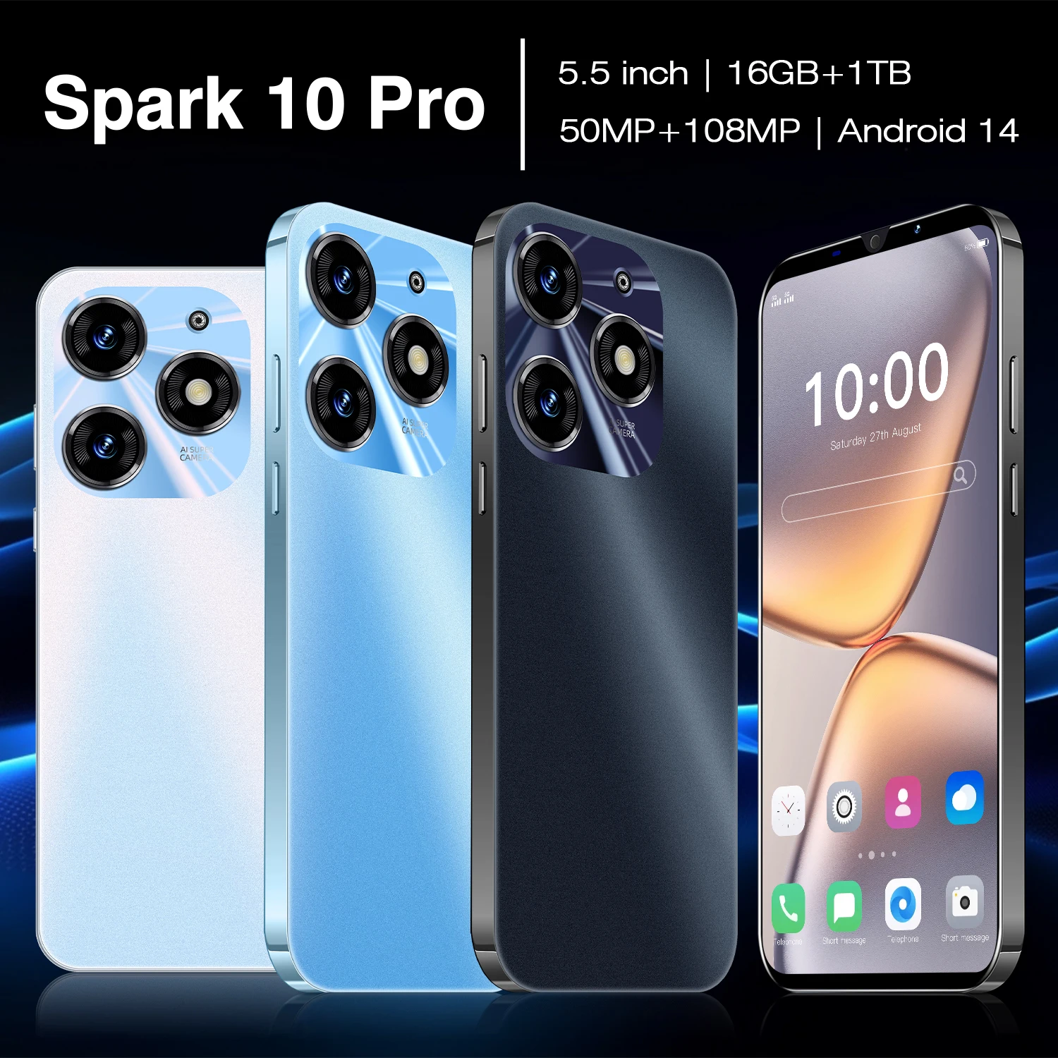 Эксклюзивное предложение! Новинка оптовая продажа смартфоны Spark 10 Pro 16 ГБ + 1 ТБ для хранения две SIM-карты мобильные телефоны в режиме ожидания