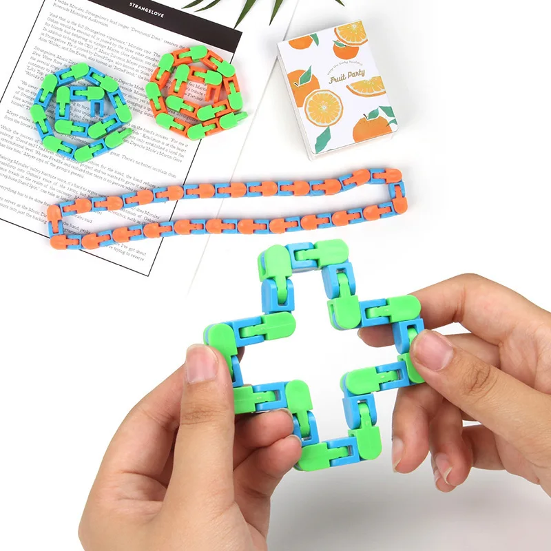 Fidget Sensory Toy Snake Puzzles Deformation Plastic 24 Links Bike Chain Wacky Tracks Snap Fidget Toy For Kids