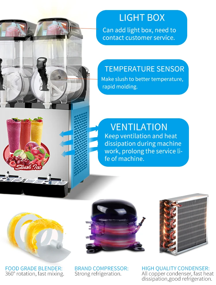 Double cylinder  Commercial CE Certificate Snow Melting Ice Smoothies Granita Slush Machine