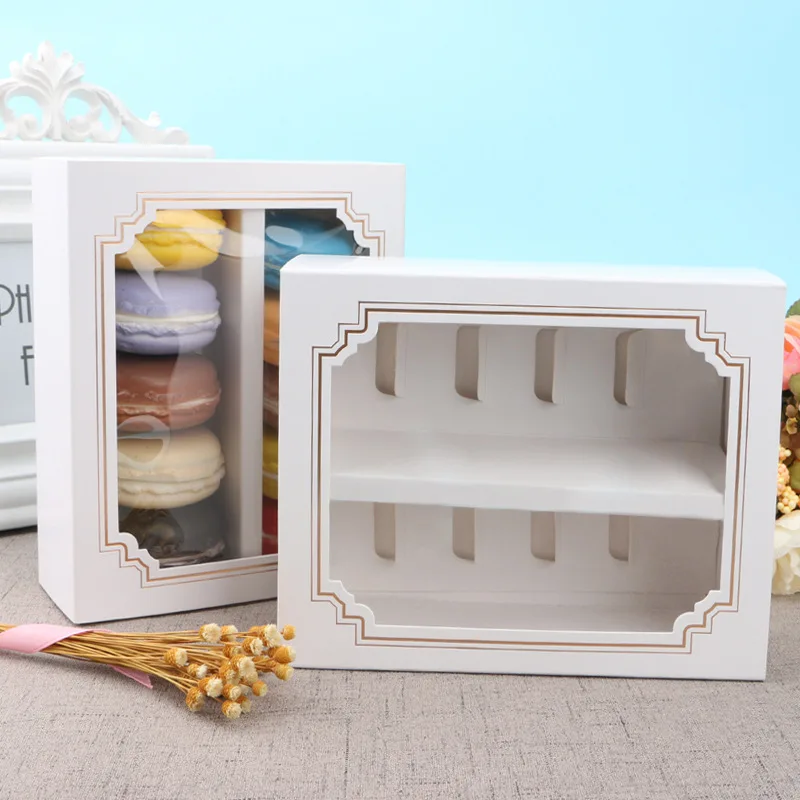 Macarons Containers with Clear Window for 5 Macarons Biscuits or Mini Donuts Cake Paper Container for Gift Giving