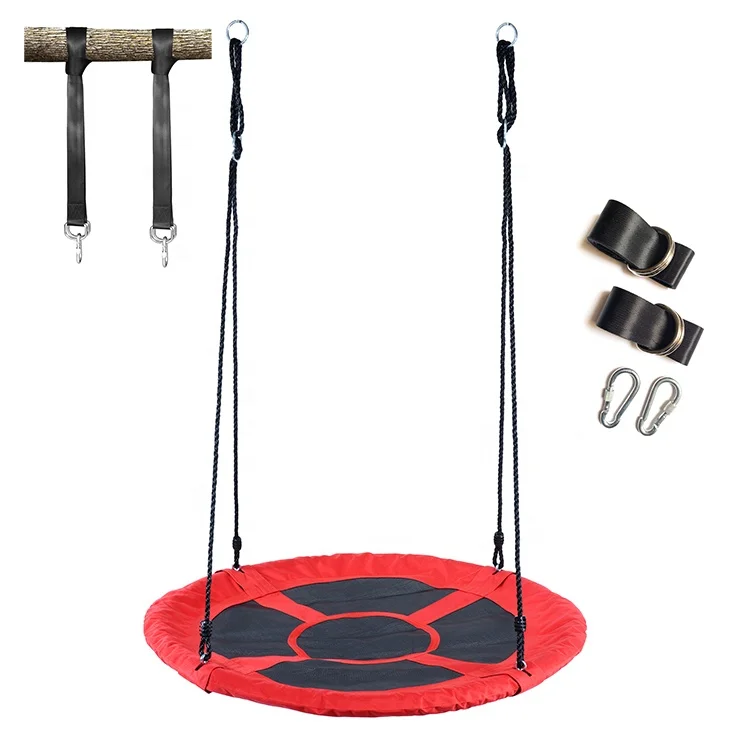 CE ASTM Approved Round Black Mat Canvas Nest Sensory Swing Set with Tree Hanging Straps for Kids