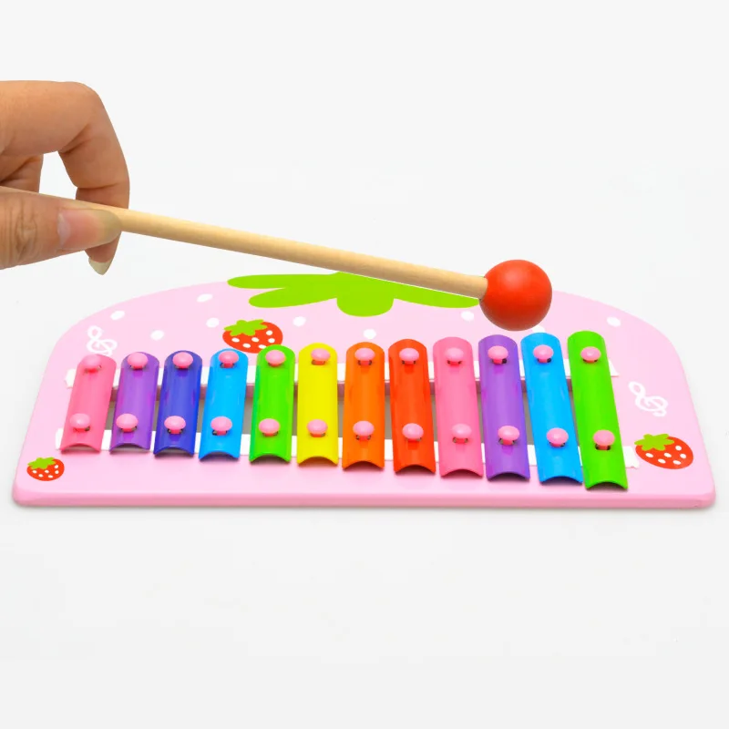 
Wooden Pink Strawberry Lovely Instrument Hand Knock Xylophone Music Toy Colored Xylophone 