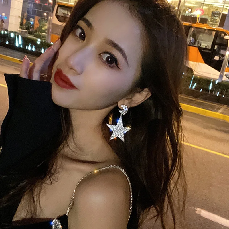 2025 Wholesale Popular Womens Shiny Silver Star Big Cubic Zirconia Studs Earrings Earrings Fashion Party Jewelry
