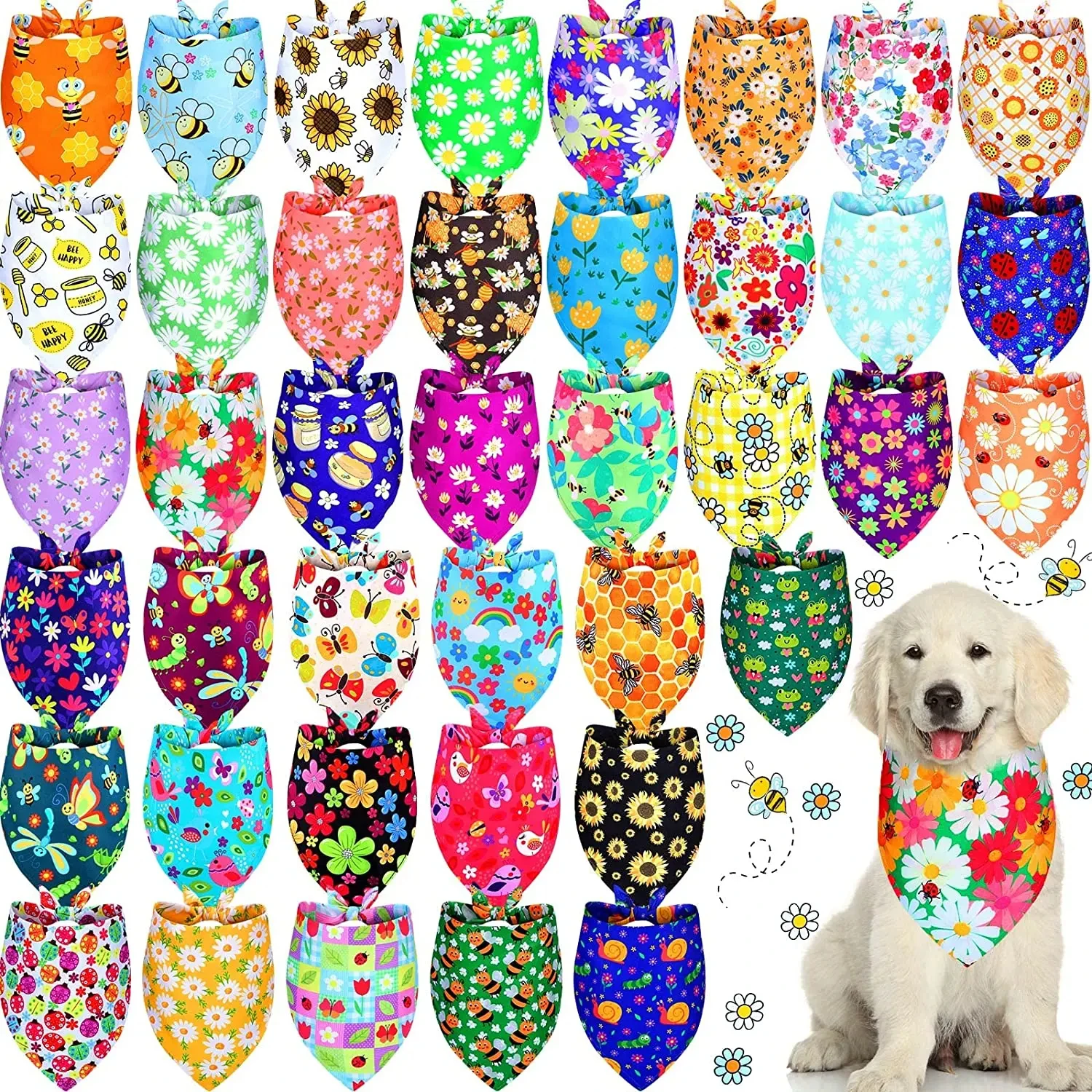 Wholesale Dog Bandana Flower Floral Spring Bee Polyester Triangle Dog Bandanas With Flower Patterns For Small Medium Large Dog