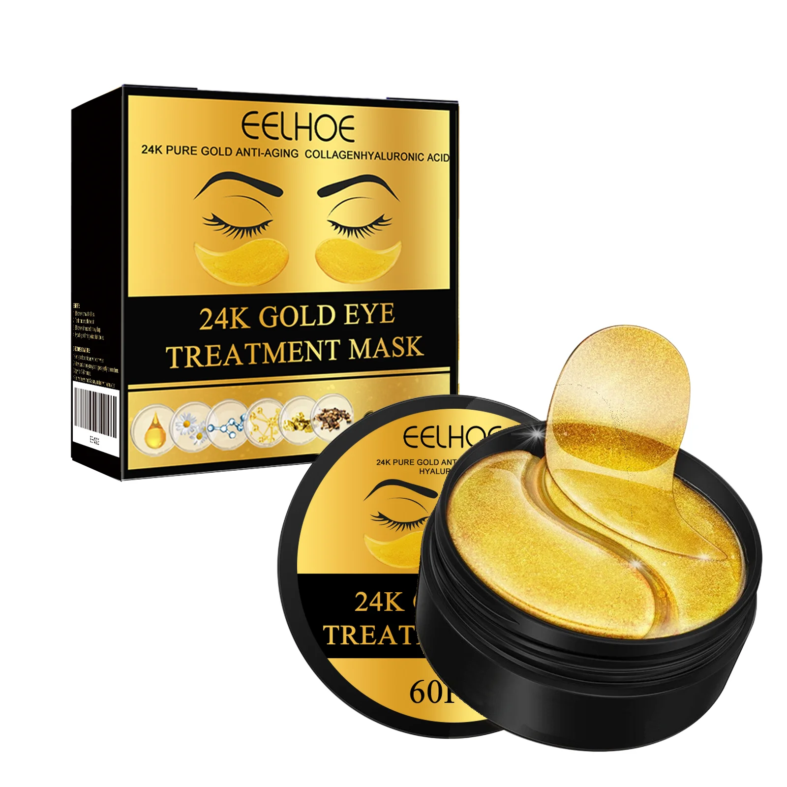 Private label Organic 24K Gold Eye Patches Mask Puffy Eyes and Dark Circles Treatments Reduce Wrinkles