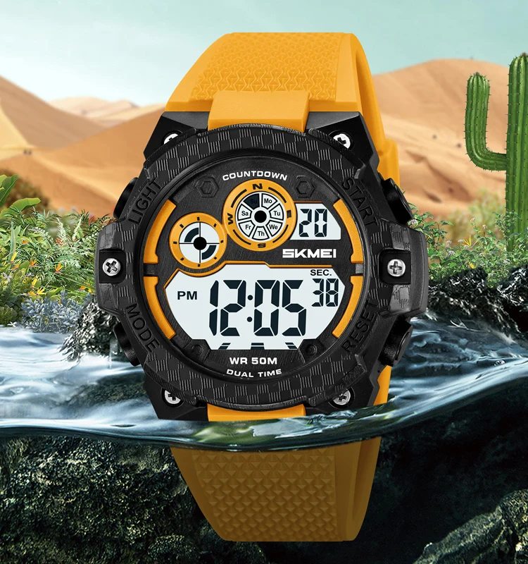 Stylish water-proof stop watch SKMEI 2337 minimalist digital stopwatch with yellow tpu watch band orologio