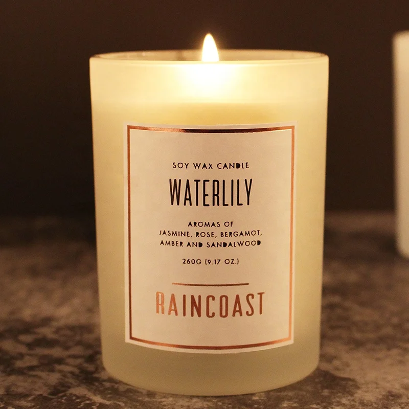 RAINCOAST Hot Selling White Glass Candle Holders for Wedding Decoration 260g Soy Wax Candles