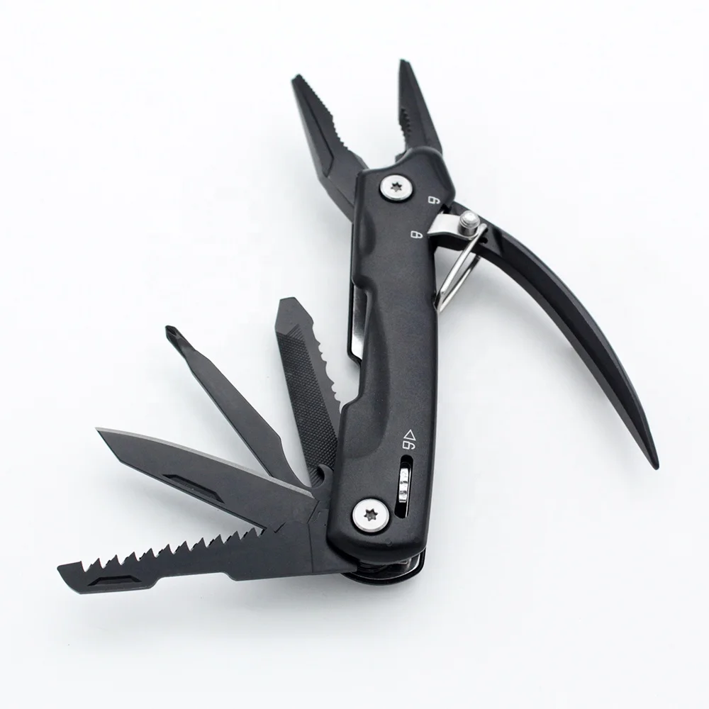 Black Aluminium Handle 9 in 1 Pocket Multi Tool Combination Pliers With Secure Locking