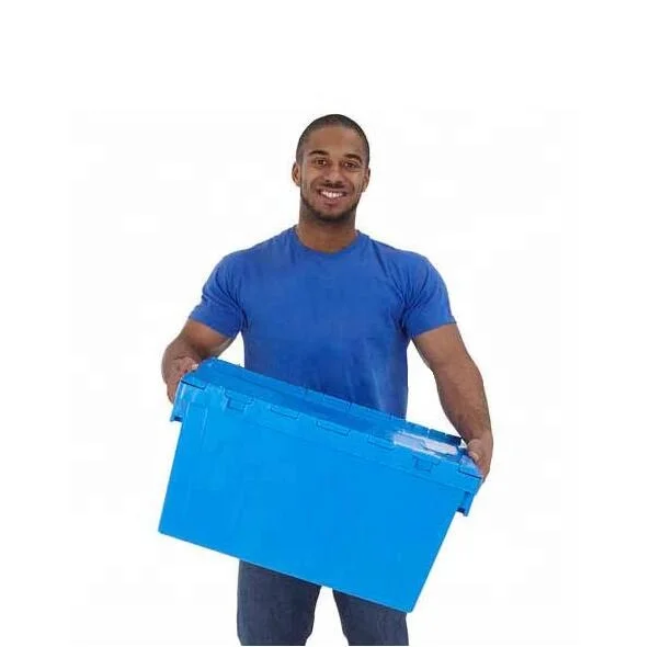 Large logistic distribution heavy duty warehouse supermarket stackable stack and nest turnover plastic tote box with lid