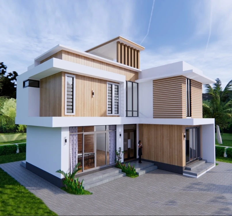 Daquan Prefab House Project in Uruguay Steel Villa 2 Storey esp sandwich Panel Wood Accent Modern  Prefabricated Houses
