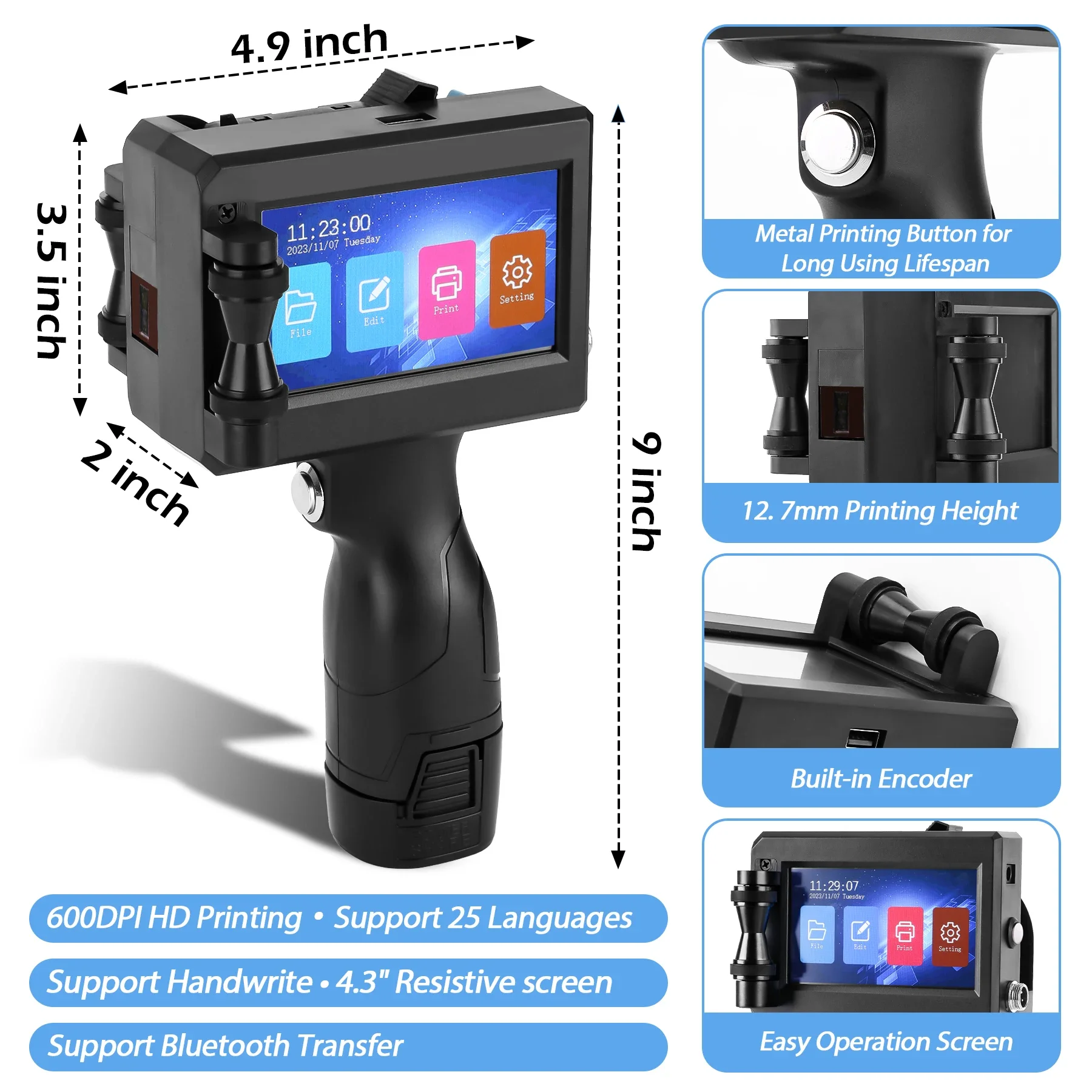 12.7mm expiry date QR code solvent ink printing inkjet printing batch coding printing machine for paper