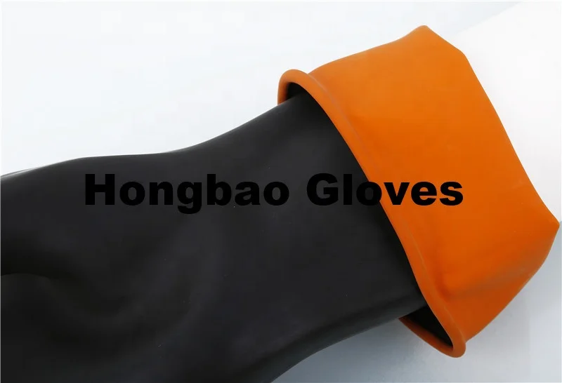 200g 14inch big hand safety  black outside and orange inside Chemical Resistant thick glove industrial heavy duty working gloves