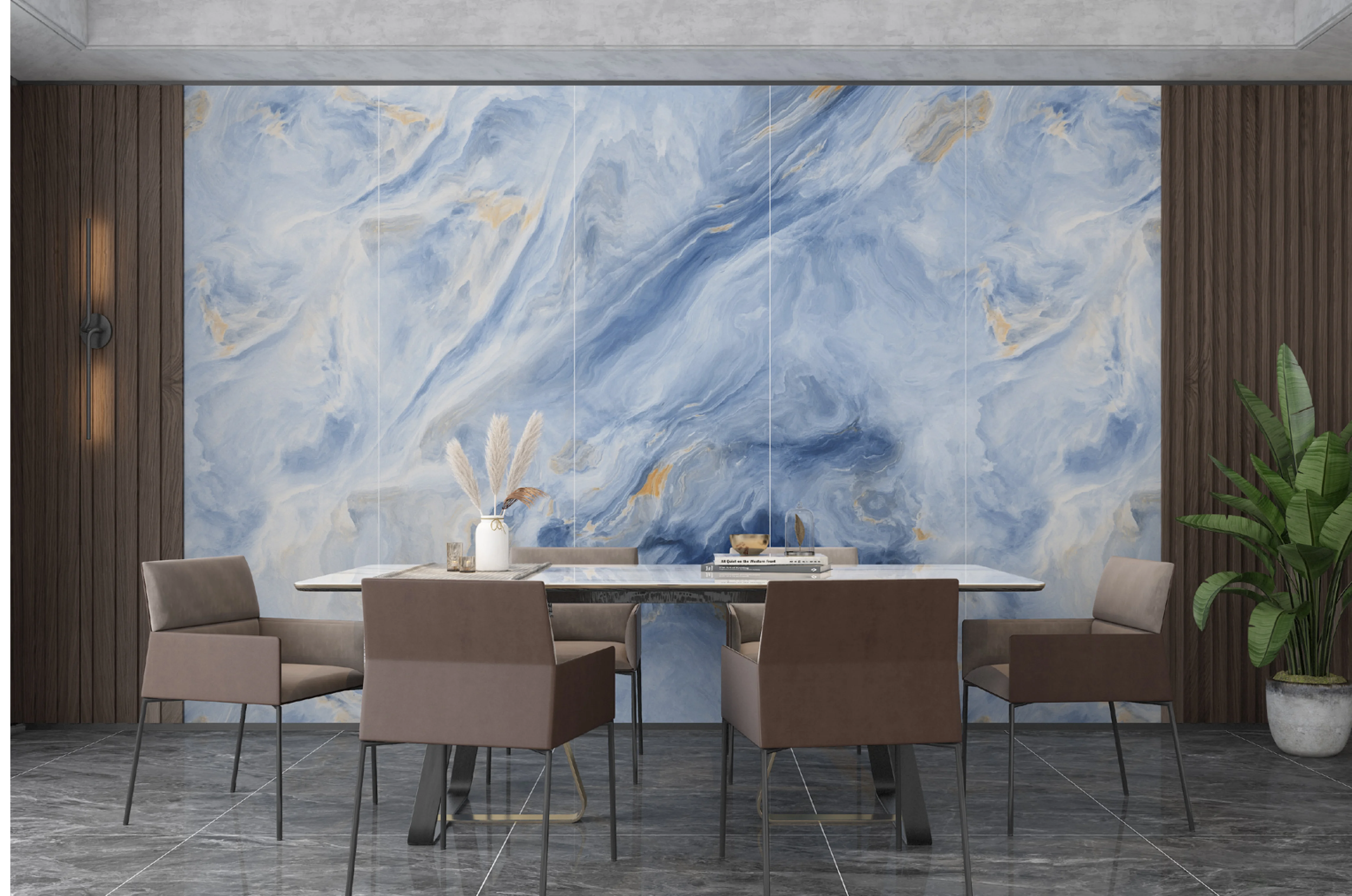 800X2600mm Continuous Pattern Big Size Large Format Slab for Background Wall and Floor Blue Sintered Stone Tiles