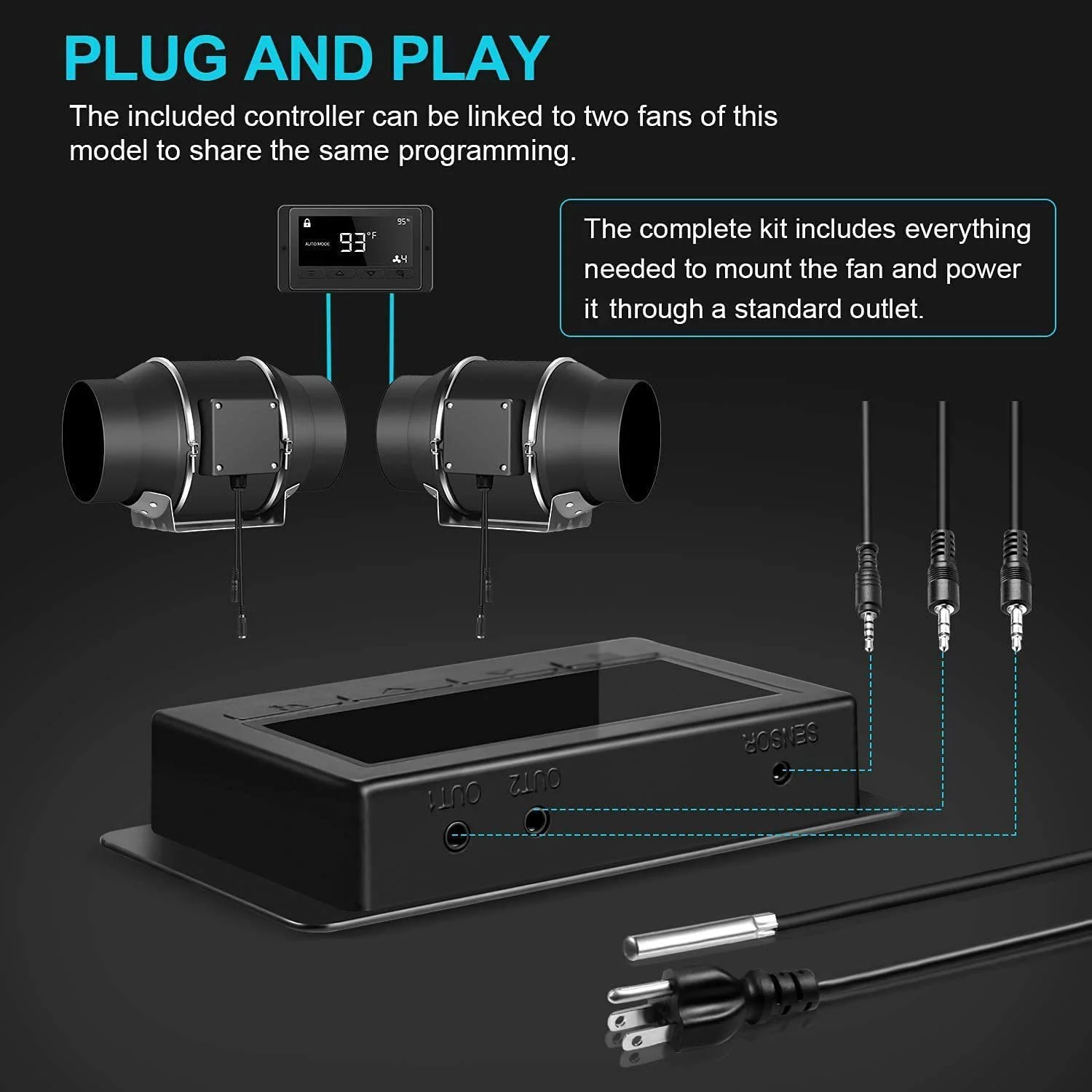 Drop shipping 8 inch 900CFM Duct fan with Temperature and Humidity Controller Exhaust Blower inlin duct fan for Hydroponics