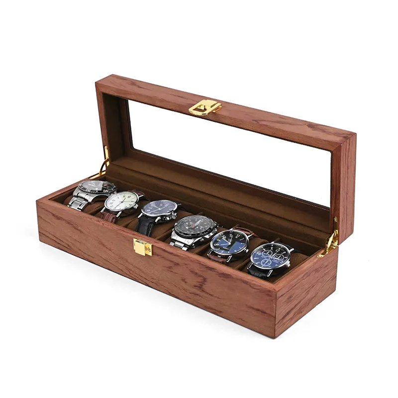 Spot Wholesale 6 -digit Watch Box Retro Wood 6 Grid Watch Collection Display Box Watch Box