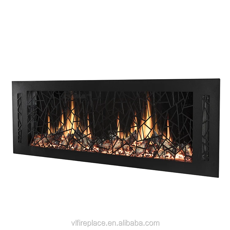 64 inch Amazing decorative video flame artificial crackling sound black caved panel wall inserted electric fireplace with heat