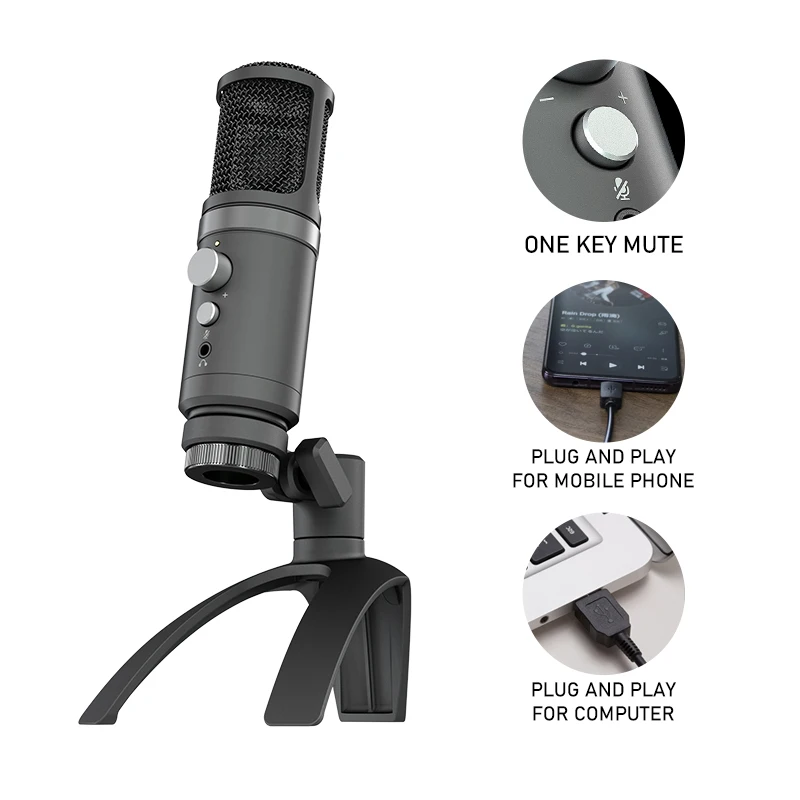 Live Broadcast Microphone usb desktop microphone With Mic Stand For Sound Recording Podcast Studio Condenser Microphone