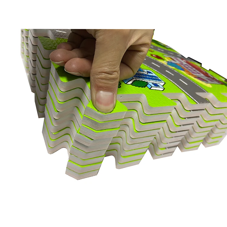 Play Mat Road Toy Foam Playmat Interlocking Floor Puzzle Road Playroom Mat Interactive Play Set (9 Piece Set Zoo)